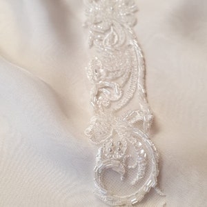 Adorno de encaje con cuentas color marfil, encaje bordado, encaje para vestido de novia, encaje para boda, encaje blanco, encaje de alta costura, hecho a mano MB00311