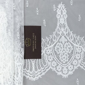 Off-white lace fabric, Lace fabric, Boho lace fabric, Chantilly lace fabric, Scalloped lace fabric, Bridal lace, Fabric By the Yard B00451