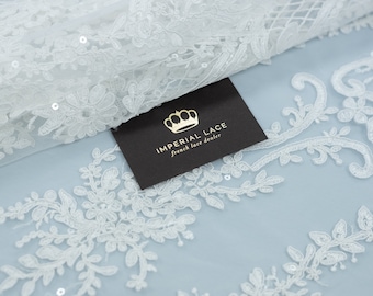 Tela de encaje con lentejuelas color marfil / Tela de encaje nupcial de alta costura / Encaje bordado / Tela para vestido de novia B00527