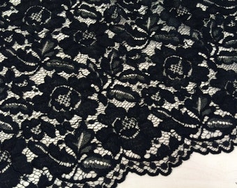 Black lace fabric, Embroidered lace, French Lace, Wedding Lace, Bridal lace, Black Lace, Veil lace, Lingerie Lace, Alencon Lace M000005