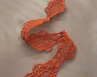 Orange Chantilly lace trim, Solstiss lace, Viscose lace, Bridal lace, Lingerie Lace, Scalloped lace, Lace trim, Dress Lace trim MK00270