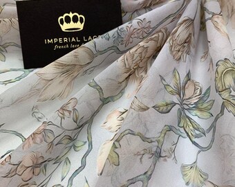 Floral Silk chiffon fabric, Italian Silk, Bridal Silk fabric, Wedding dress silk, Multicolor fabric, Luxury silk fabric Z00962