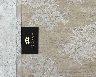 Off-white lace fabric, French Lace, Wedding Lace, Bridal lace, Chantilly Lace, Veil lace, Floral lace, Scalloped lace, Lingerie Lace B000011