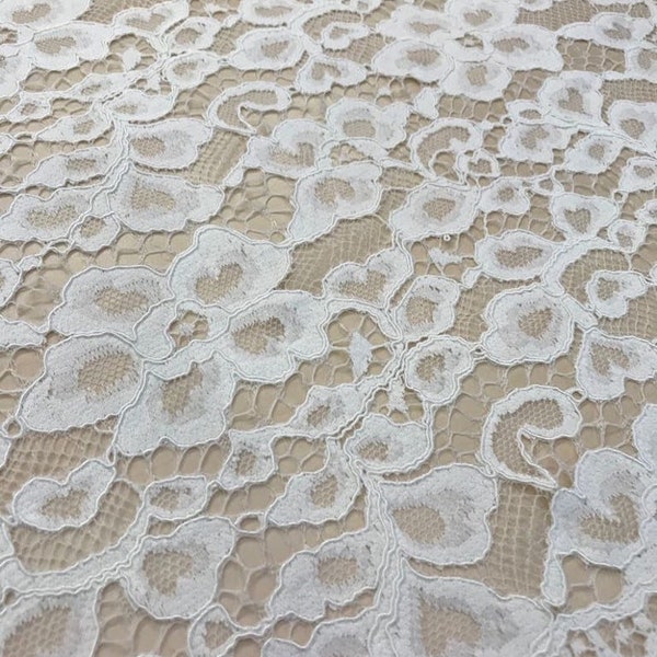 Off-white lace fabric, Off-White alencon lace, Wedding Lace, Bridal lace, White Lace, Veil lace, Lingerie Lace, Boho lace fabric B000002