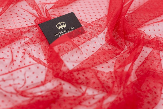 Red Dotted Tulle Fabric: Soft Polyamide Tulle for Dress