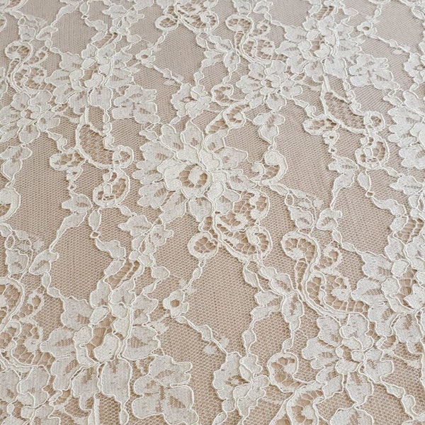 Champagne lace fabric, Embroidered lace, French Lace, Wedding Lace, Bridal lace, Boho lace fabric, Lingerie Lace, Alencon lace B00368