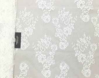 Ivory lace fabric, French Lace, Floral lace , Wedding Lace, Bridal lace, Ivory Lace, Veil lace, Lingerie Lace, Chantilly Lace B00163