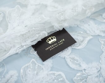 Off-white lace fabric, Sequin lace, Bridal lace, Embroidered lace, Wedding Lace, French lace, Chantilly Lace, Couture lace, White   B00530