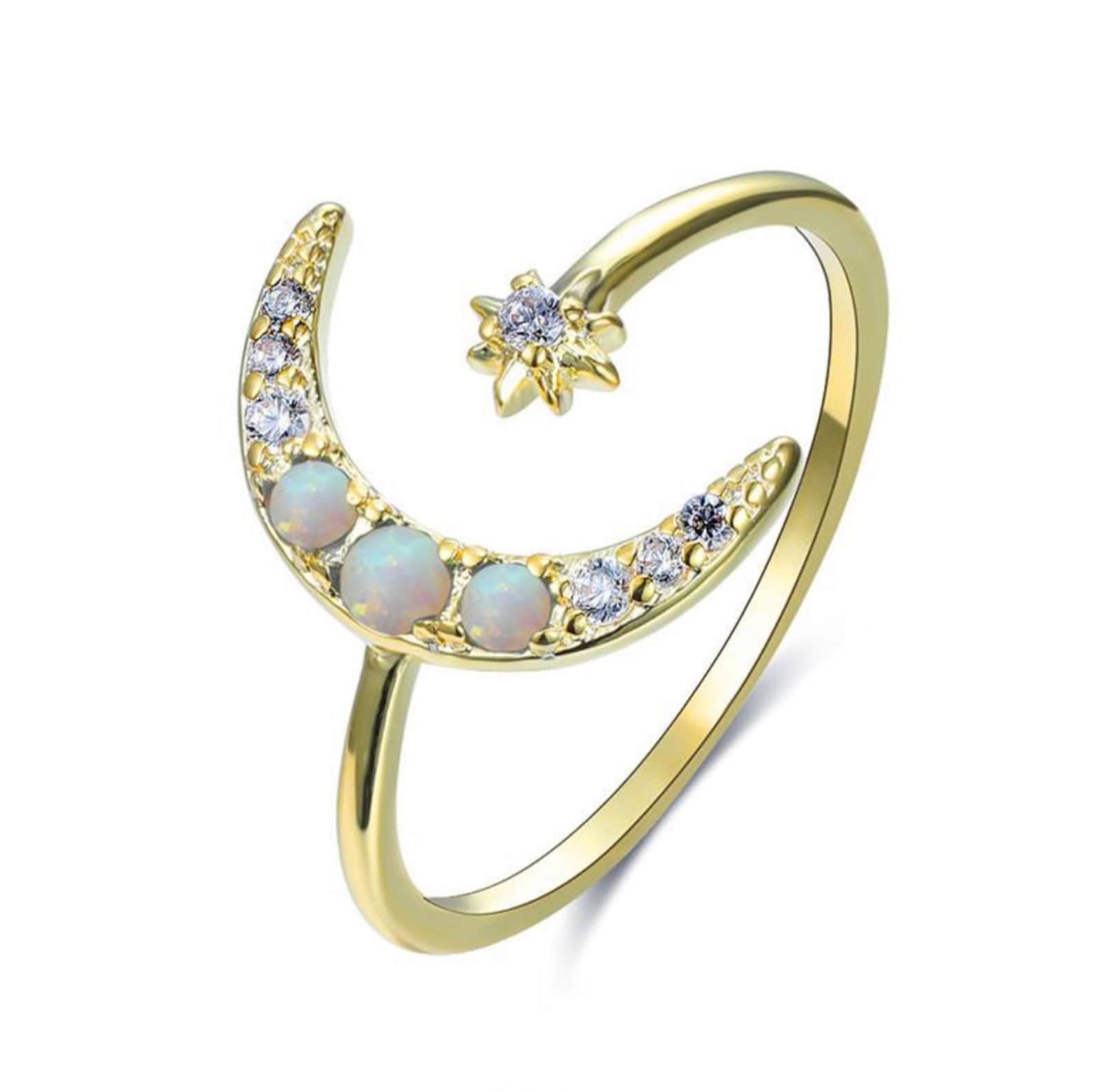 Moon and Star Ring, 14k Gold Plated Etsy