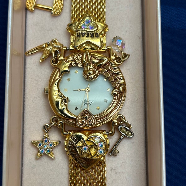 Kirks Folly Angel Time 15th Anniversary Dream Believe Wrist Watch Gold Tone
