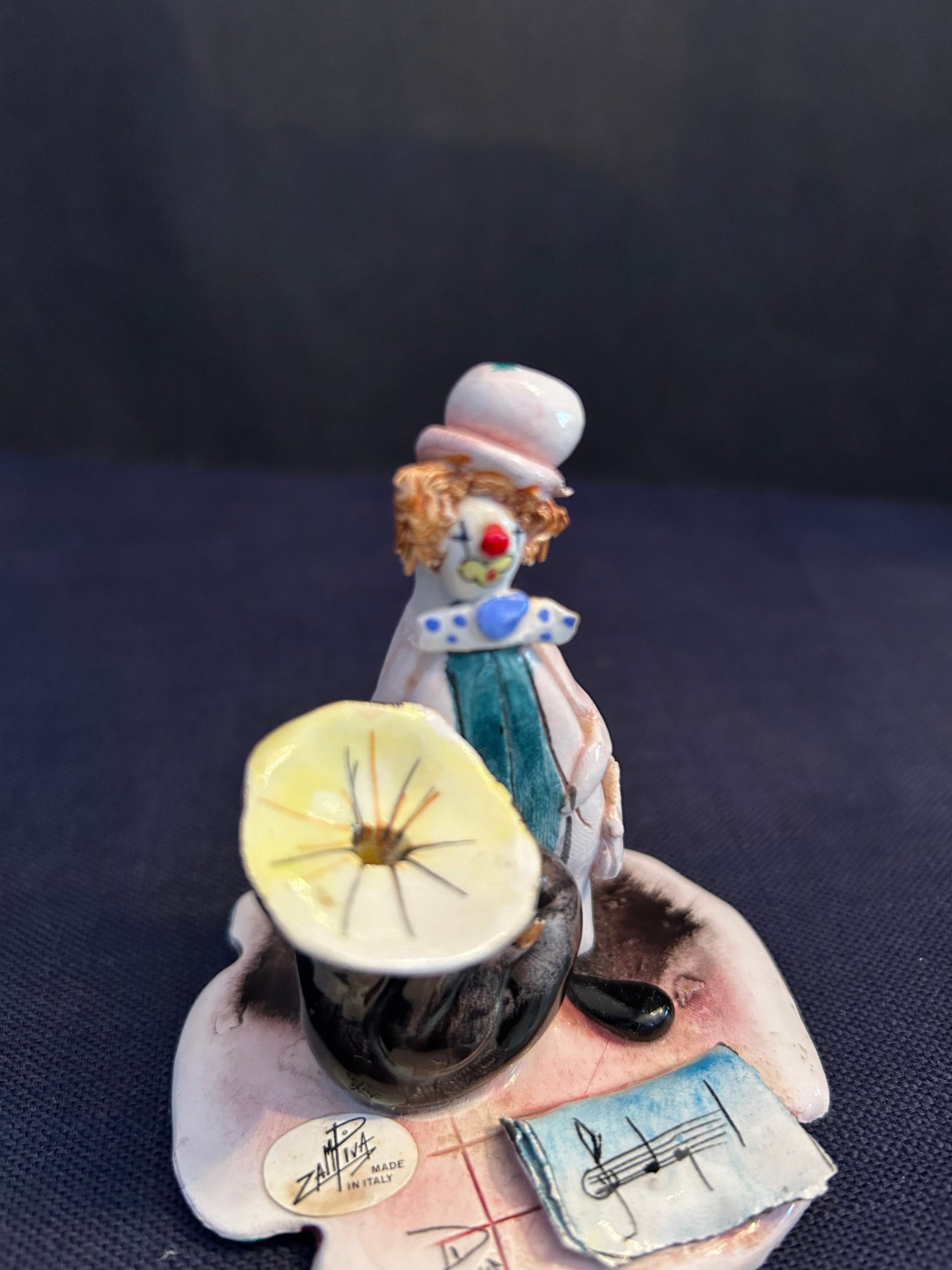 Vintage, Signed Lino Zampiva Small Porcelain Clown With Tuba