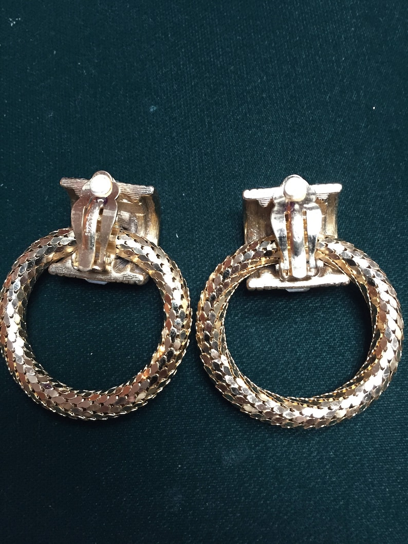 Vintage Signed Whiting and Davis Rhinestone and Gold Tone Clip-on Earrings