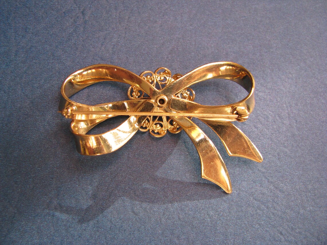 Gold Tone Ribbon Bow Brooch Lapel Sweater Coat Brooch/pin Etsy