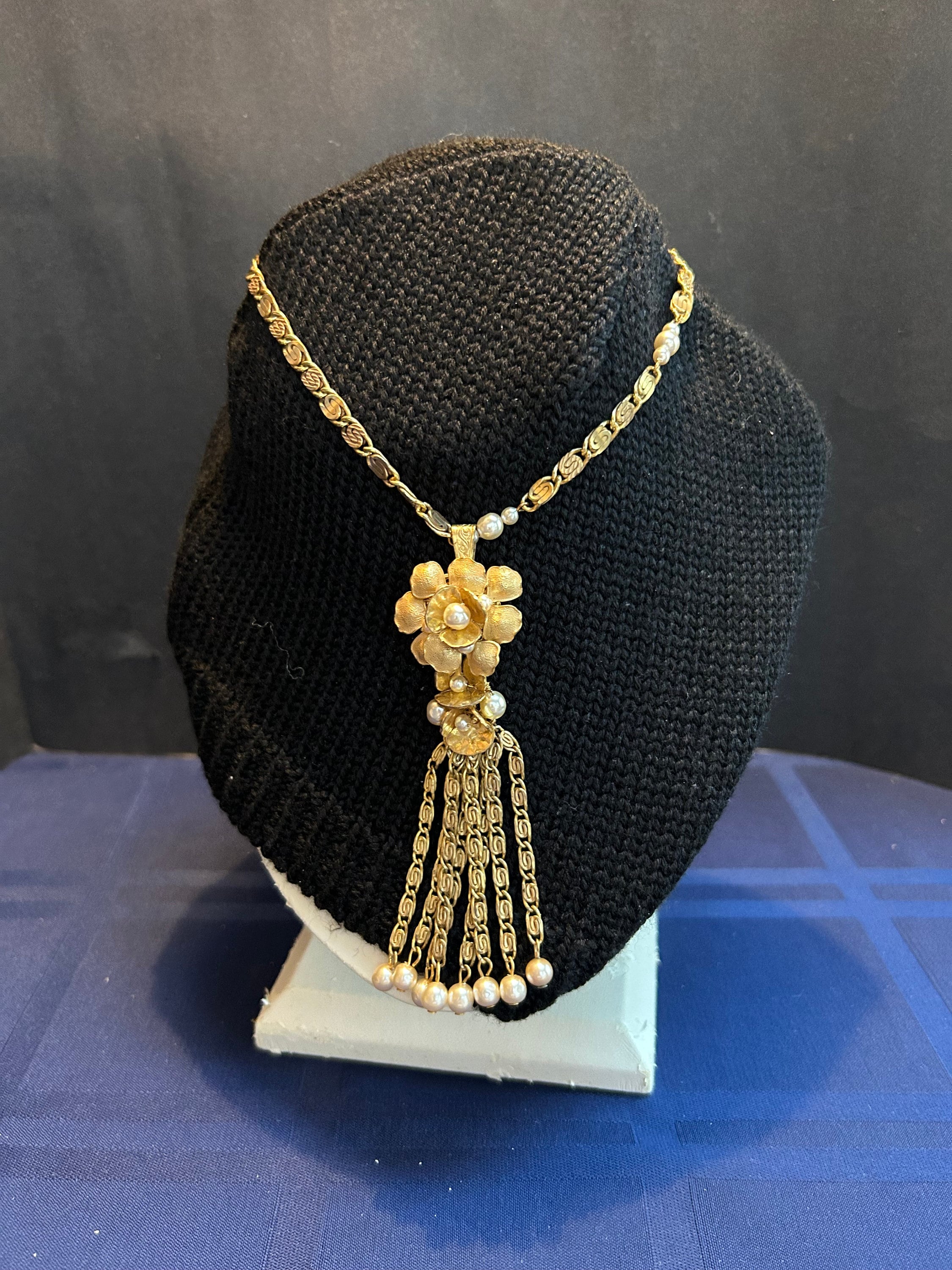 希少 MIRIAM HASKELL 60ー70s ロングネックレス 刻印 オペラ Vintage Miriam Haskell Necklace Ornate Baroque Filigree Pearl
