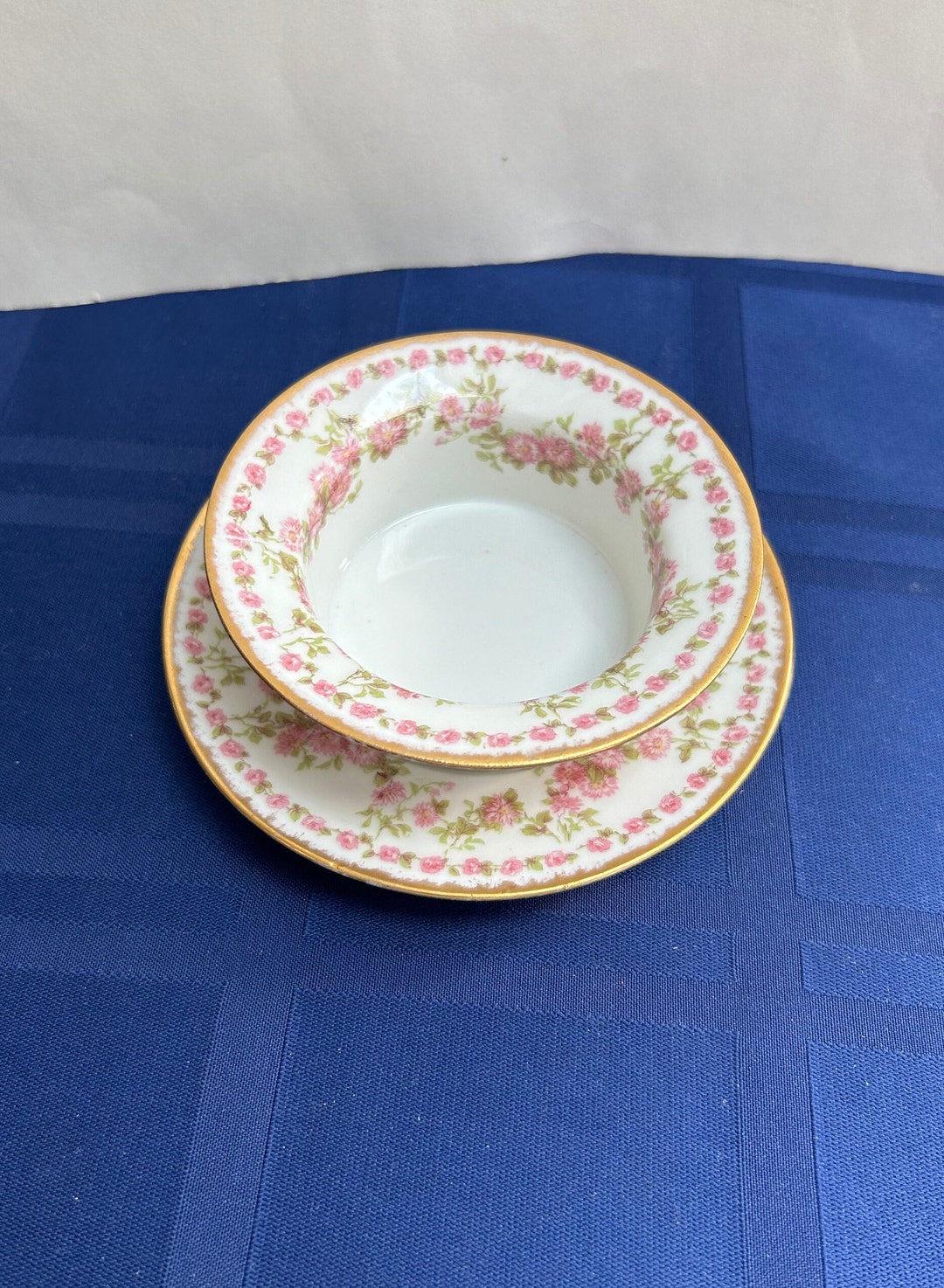 G.D.A. LIMOGES Rose Garland Pattern Custard/ramekin Dish W/saucer