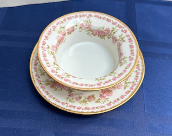 G.D.A. LIMOGES Rose Garland Pattern Custard/ramekin Dish W/saucer