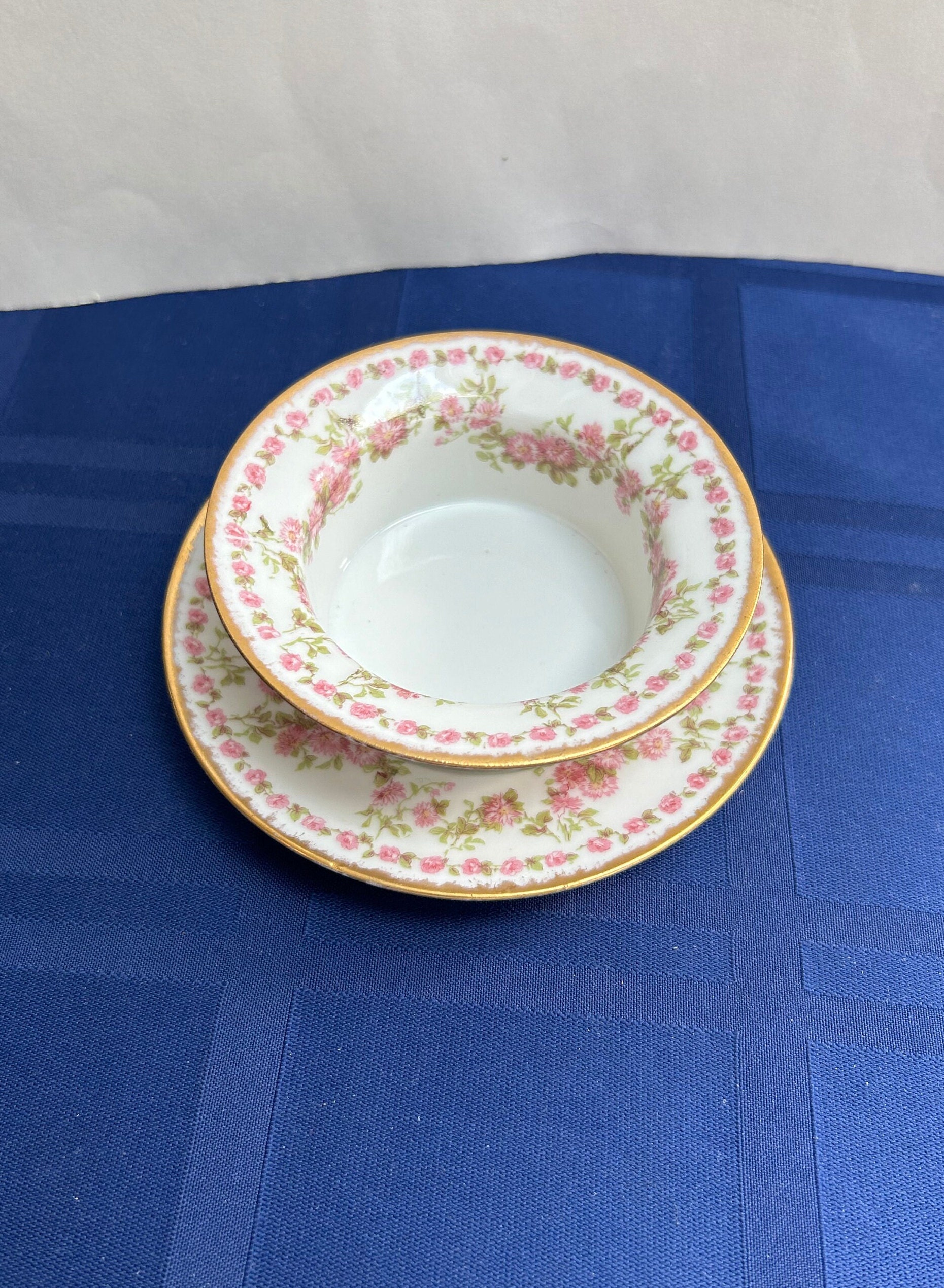 G.D.A. LIMOGES Rose Garland Pattern Custard/ramekin Dish W/saucer