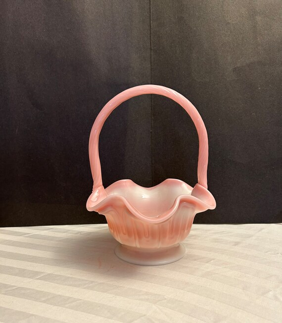 Fenton Pink Variegated Basket, Signed Bill Fenton - Etsy