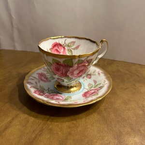 Adderley Large Cabbage Roses with Wide Gold Trim Teacup & Saucer England