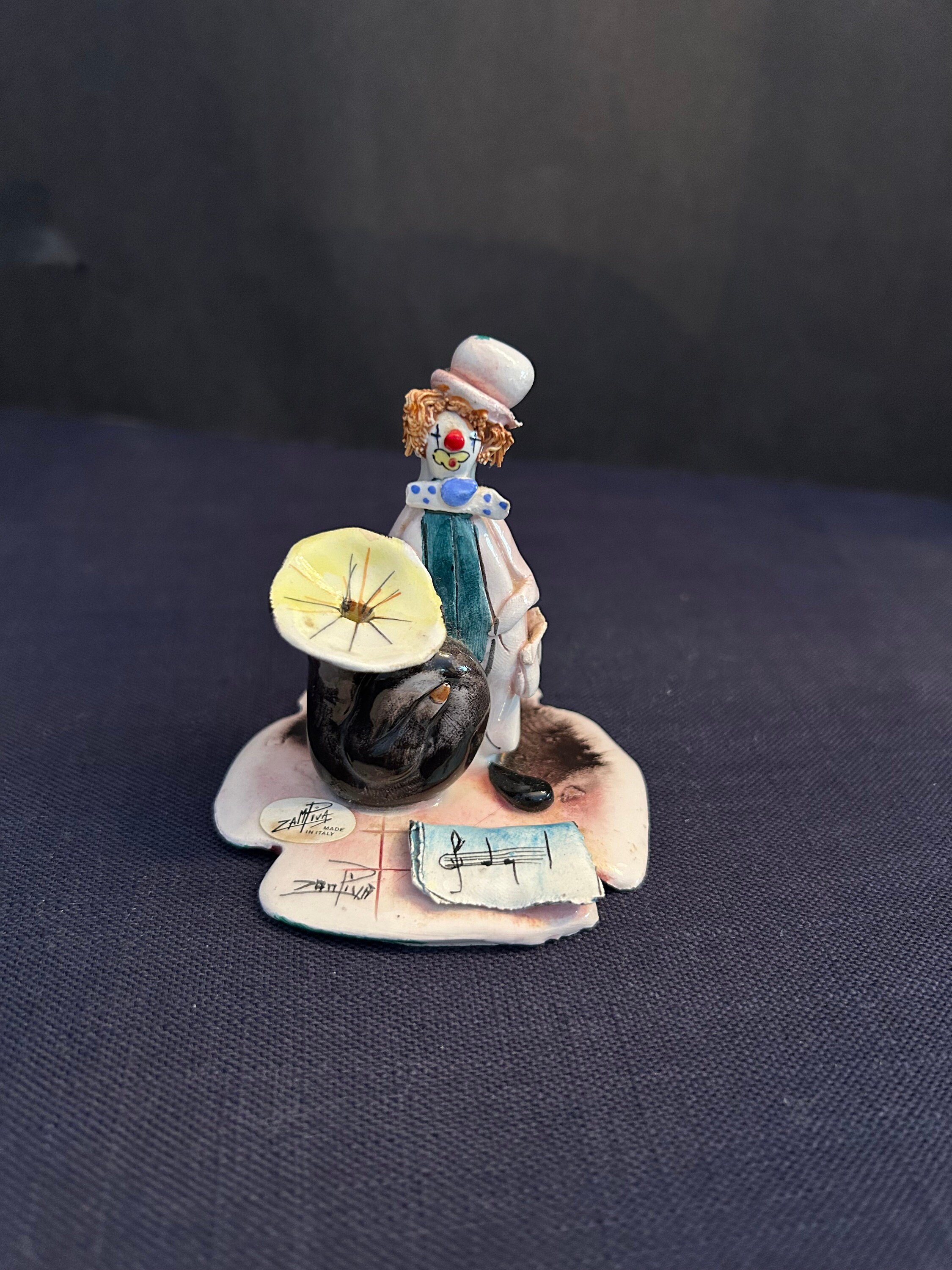 Vintage, Signed Lino Zampiva Small Porcelain Clown With Tuba