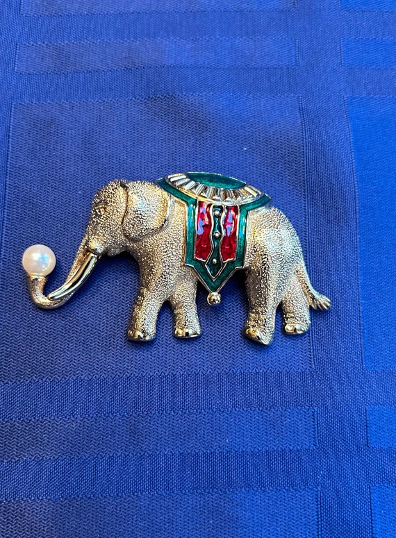 Vintage Monet Circus Elephant Brooch, 3" x 1 3/4"