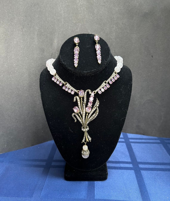 Heidi Daus Very Early Vintage Pink Floral Necklace
