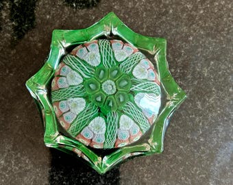 Vintage Strathearn Scottish Glass Millefiori & Latticino Paperweight