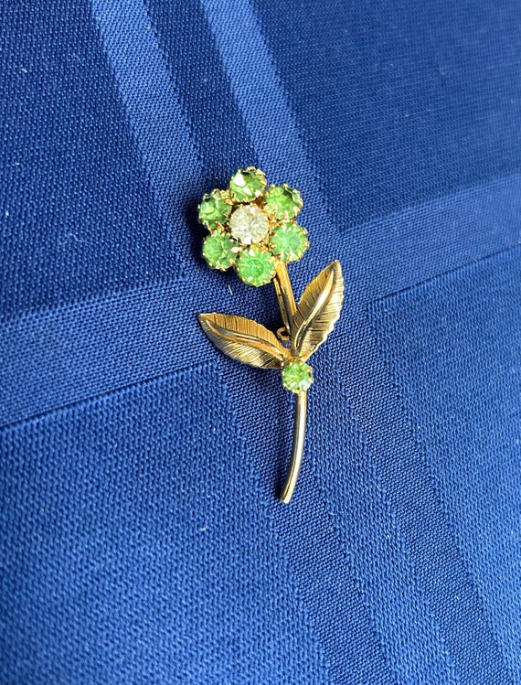 Vintage Green Rhinestone Brooch 1960s