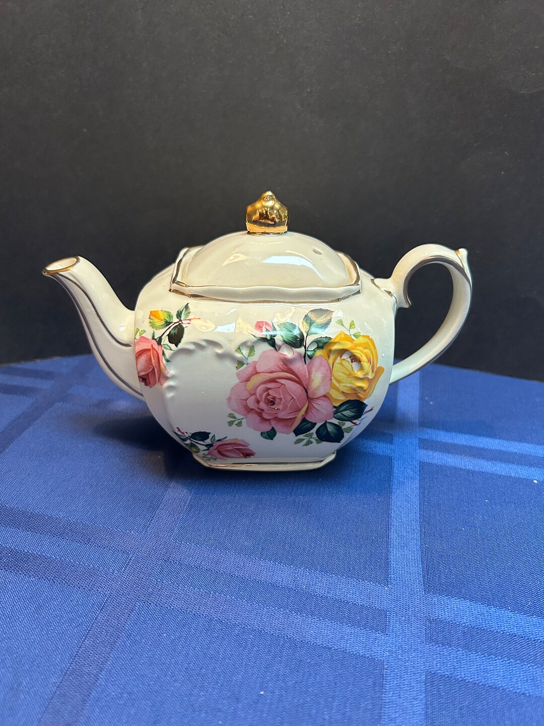 Vintage Sadler Cube Teapot W/ Cabbage Roses Etsy