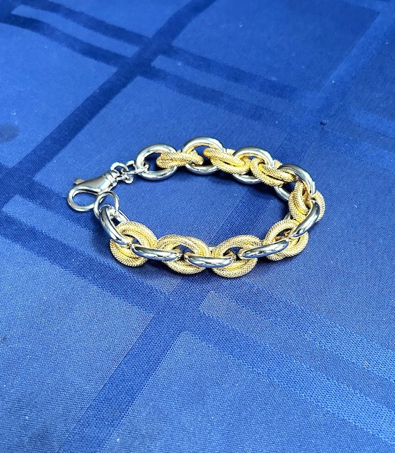 Chunky Two Toned Textured and Polished Link Signed Bronze Milor