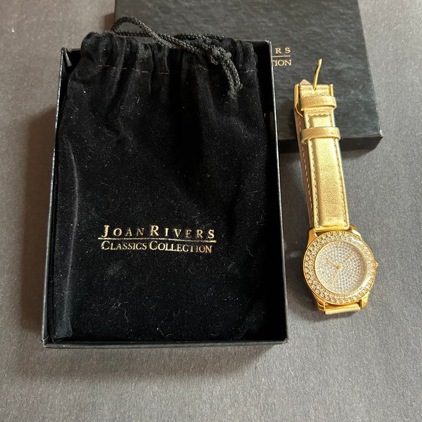 Elegant Joan Rivers Pave CZ and Gold tone Watch with Gold Leather Band