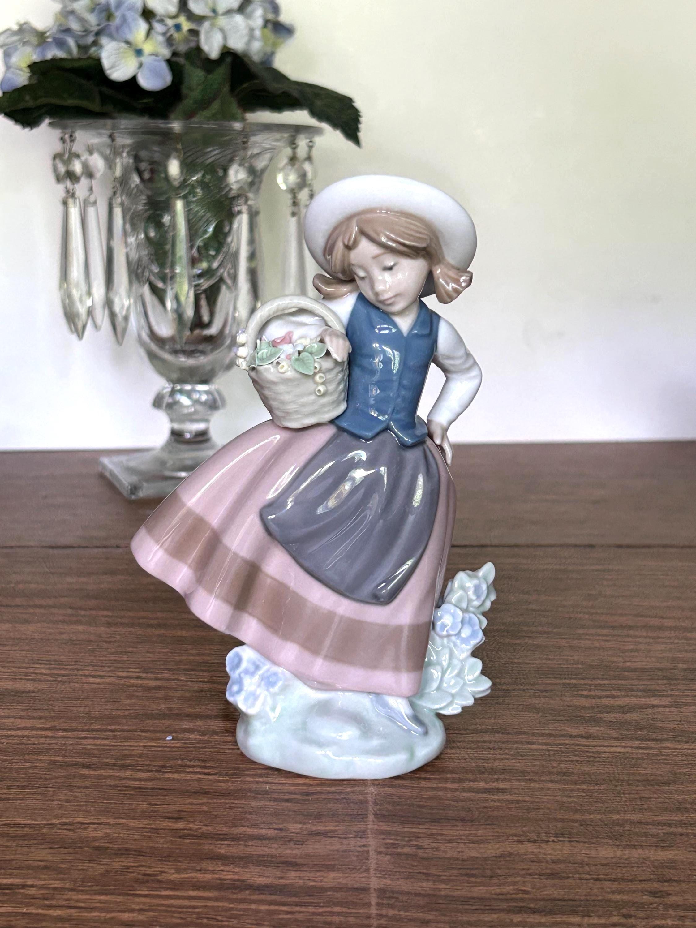 Lladro Figurines Girl With Flower Basket - Etsy