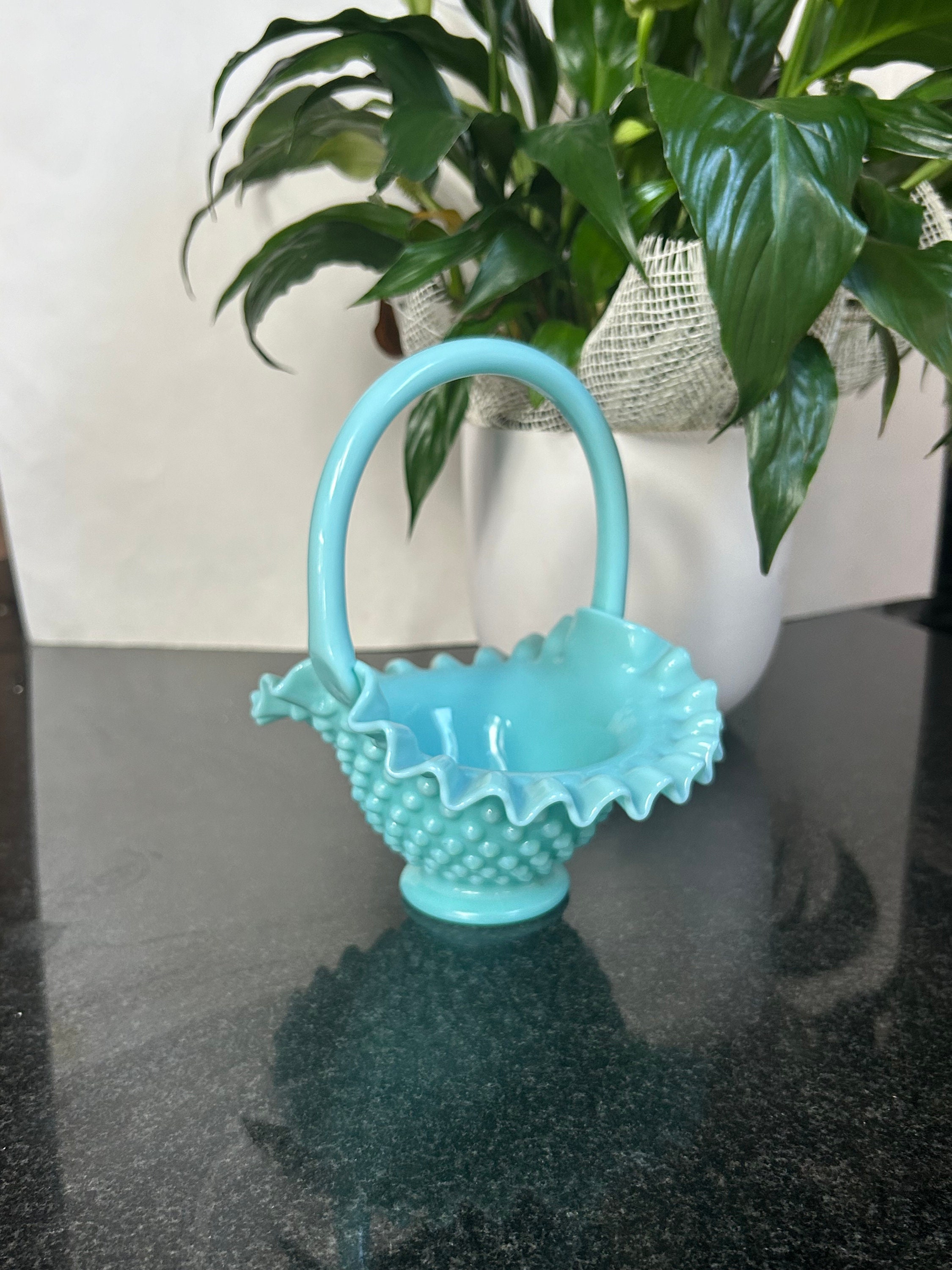 Vintage Fenton Pastel Turquoise Hobnail Basket 1956 - Etsy