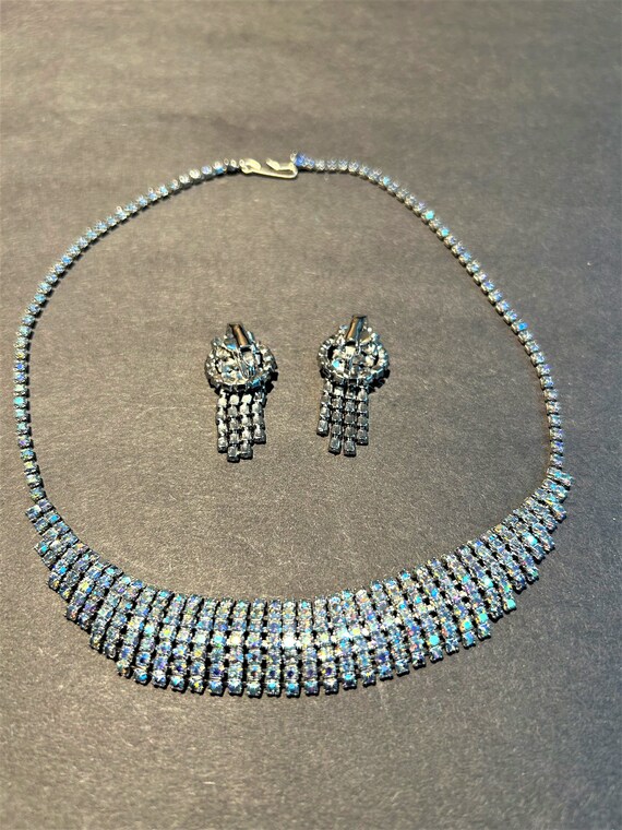 Stunning Vintage Rhinestone Necklace and Clip-on … - image 7