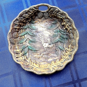 Vintage Faux Wooden Bowl with Deer in the Forest