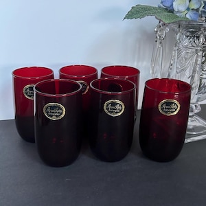 Vintage Set of 6 (six) Anchor Hocking Anchorglass Royal Ruby Juice Glasses