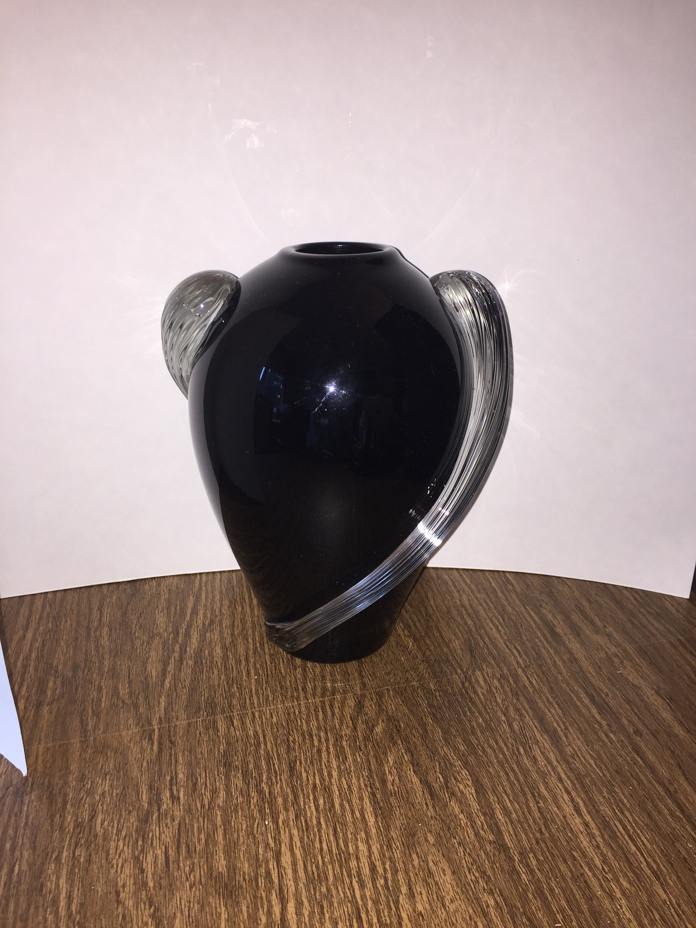 Vintage Blown Glass Art Deco Vase BLACK AMETHYST Applied Etsy