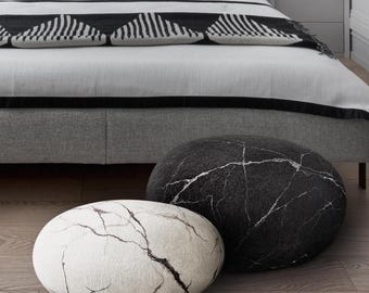 40% Pouf Stone Wool Felted Ottoman and Footstool : Set "Yin Yang"