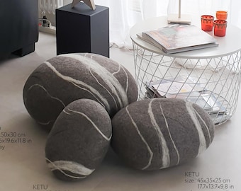 Pouf  Stone Wool : Felt Pebble Footstool, Cozy Ottoman Decor model "Ketu"