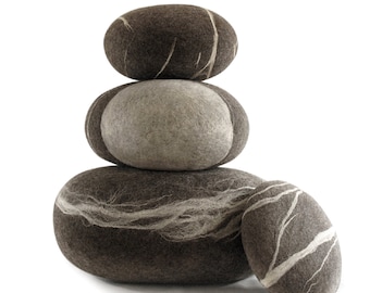 Pouf Felted Wool Stone Ottoman: Soft Rock Cushions, Ottomans, Poufs - KATSU Set #12