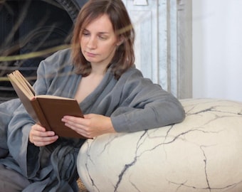 Natural felted wool. Soft stone-pouf. Model «White marble». Like real rocks or stones. KATSU is a wool ottomans, pillows, cushions and poufs