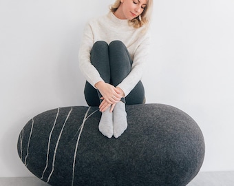 Natural felted wool. Soft stone-pouf. Model «Celtic Stone». Like real rocks or stones. KATSU is a wool ottomans, pillows, cushions and poufs
