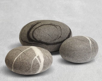 Pouf Felted Wool Stone Ottoman : Zen Set Cushions