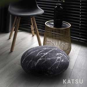 Natural felted wool. Soft stone-pouf. Model Black marble. Like real rock and stone. KATSU is a wool ottomans, pillows, cushions and poufs image 2