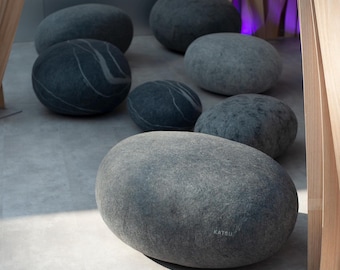 Natural felted wool. Soft stone-pouf. Model "NORD". Like real rocks and stones. KATSU is a wool ottomans, pillows, cushions and poufs