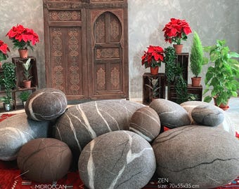 Pouf Felted Wool Stone Ottoman: Meditation Ottoman Footstool Zen model