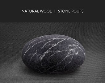 Natural felted wool. Soft stone-pouf. Model «Black marble». Like real rock and stone. KATSU is a wool ottomans, pillows, cushions and poufs