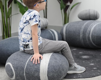 Pouf Wool Stone Footstool Felt Pebble Rock | Cozy Living Room Ottoman Decor «Baby Stone» KATSU
