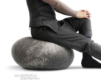 Pouf Stone, Wool Felted Ottoman and Footstool - model "Milky Way" - KATSU