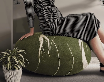 ON STOCK - 30% . Wool soft stone-pouf. Model «Still». Like real rocks and stones. KATSU is a wool ottomans, pillows, cushions and poufs
